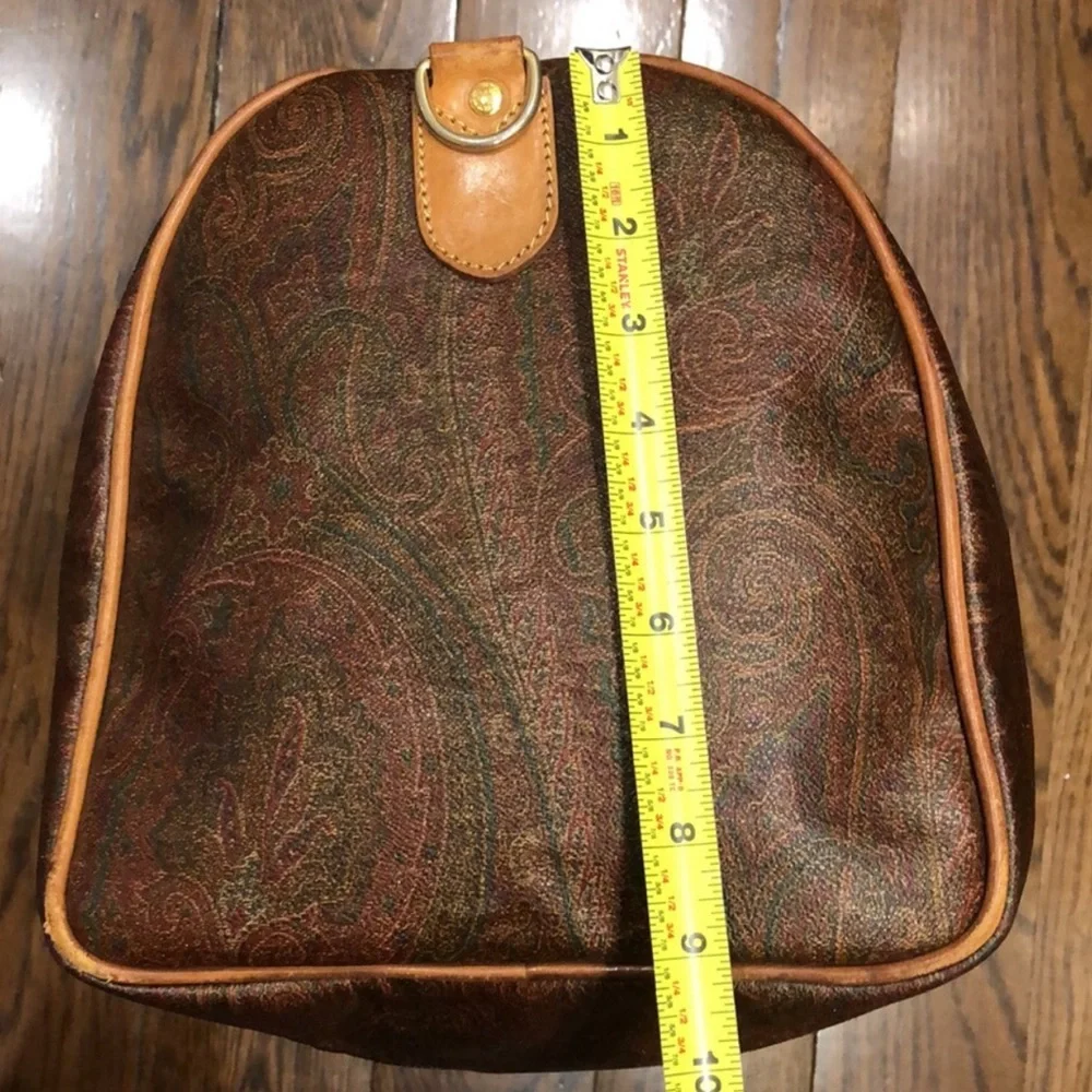 ETRO MILANO Paisley Coated Canvas Vachetta Leather Boston Shoulder Weekend Bag